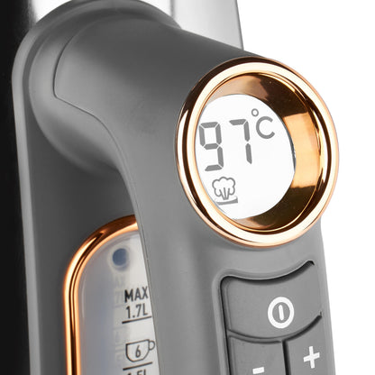 Dorchester Temperature Control Kettle - Chrome & Rose Gold - Fast Boil - 3000W - Digital Electric Kettle with LCD Display, Keep Warm Function, 1.7L