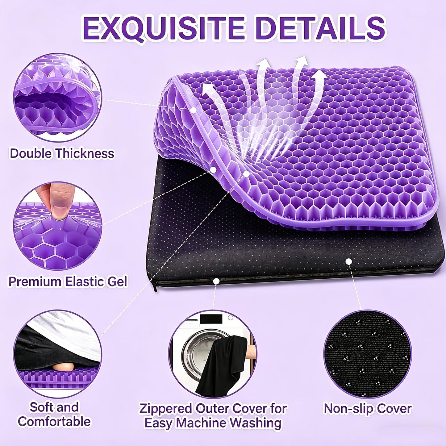 TOGETDREAM Gel Seat Cushion,Soft Sitter Honeycomb Ergonomic Cushion Cool Gel Cushion Large Double Thick Gels Cushions with Cloth Cover Pressure Pain