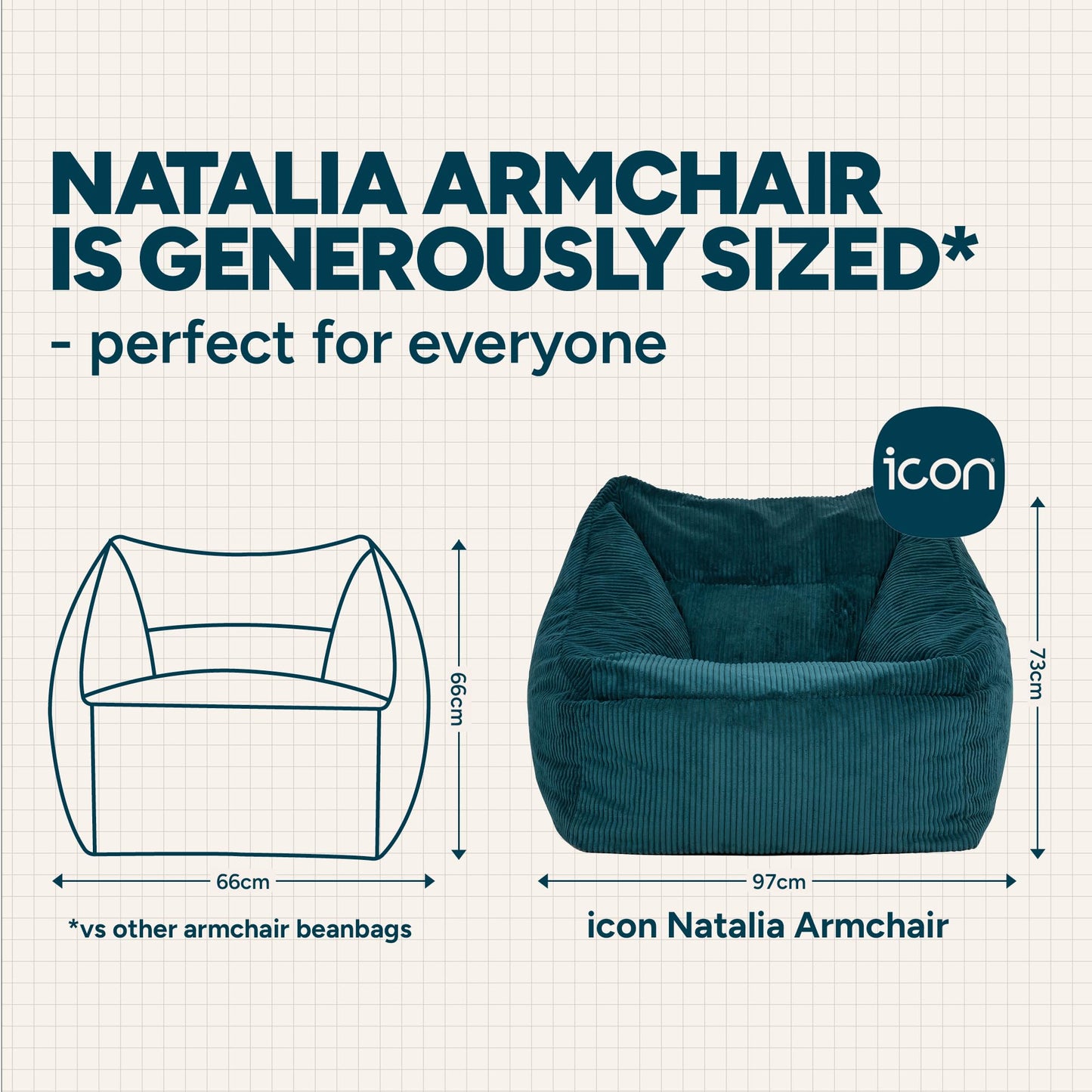 icon Natalia Cord Bean Bag Chair & Footstool with Filling Included, Teal