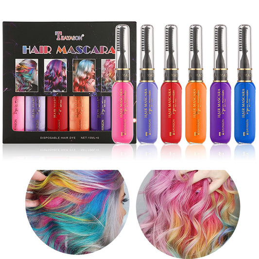 Gireatick 6 Colors Instantly Hair Color Dye Temporary Hair Mascara for Girls & Women, Washable Hair Color Chalk Rainbow Hair Mascara for Birthday