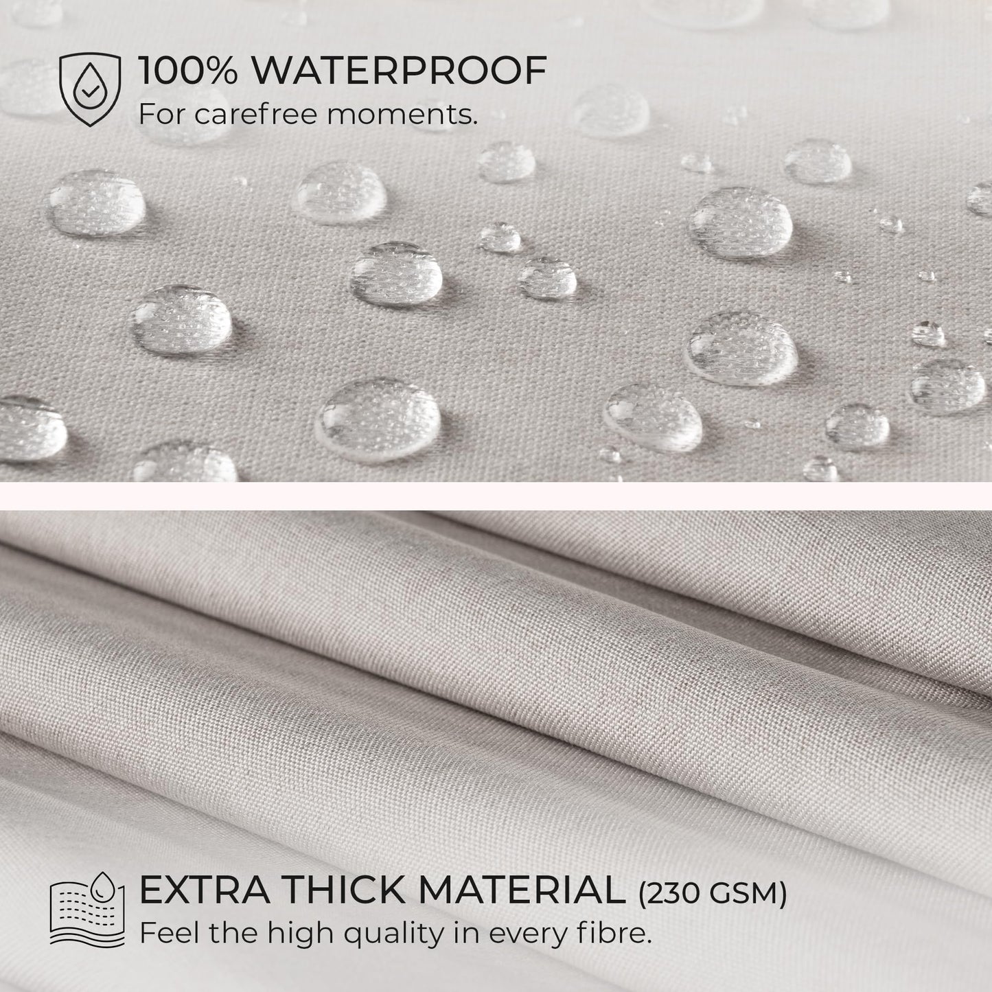 NESTN® Shower Curtain 180x200 cm Grey Long Fabric, Waterproof, Weighted Hem