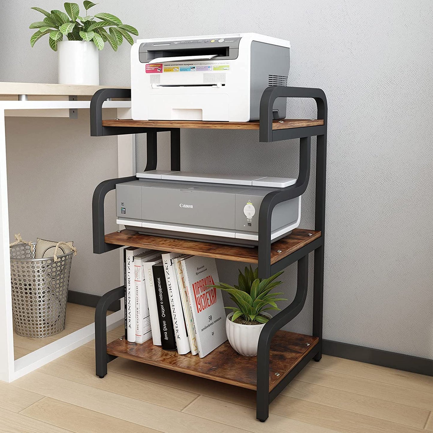 PUNCIA 3-Tier Printer Stand with Storage Movable Printer Table on Wheels