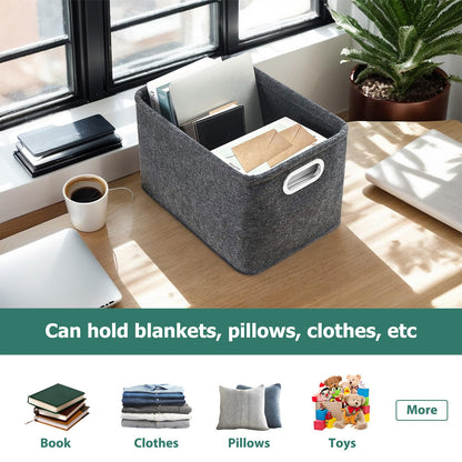 Elyrau Felt Fabric Storage Baskets with Handle, 2 Pieces, Dark Grey
