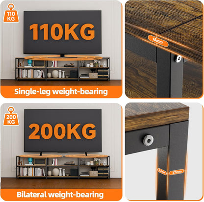 Aquzee 100 Inch TV Stand Cabinet, 249 cm Wide Large TV Unit for 85" - 110" TV, 3-Tier Wood TV Console Table with Open Storage Shelves