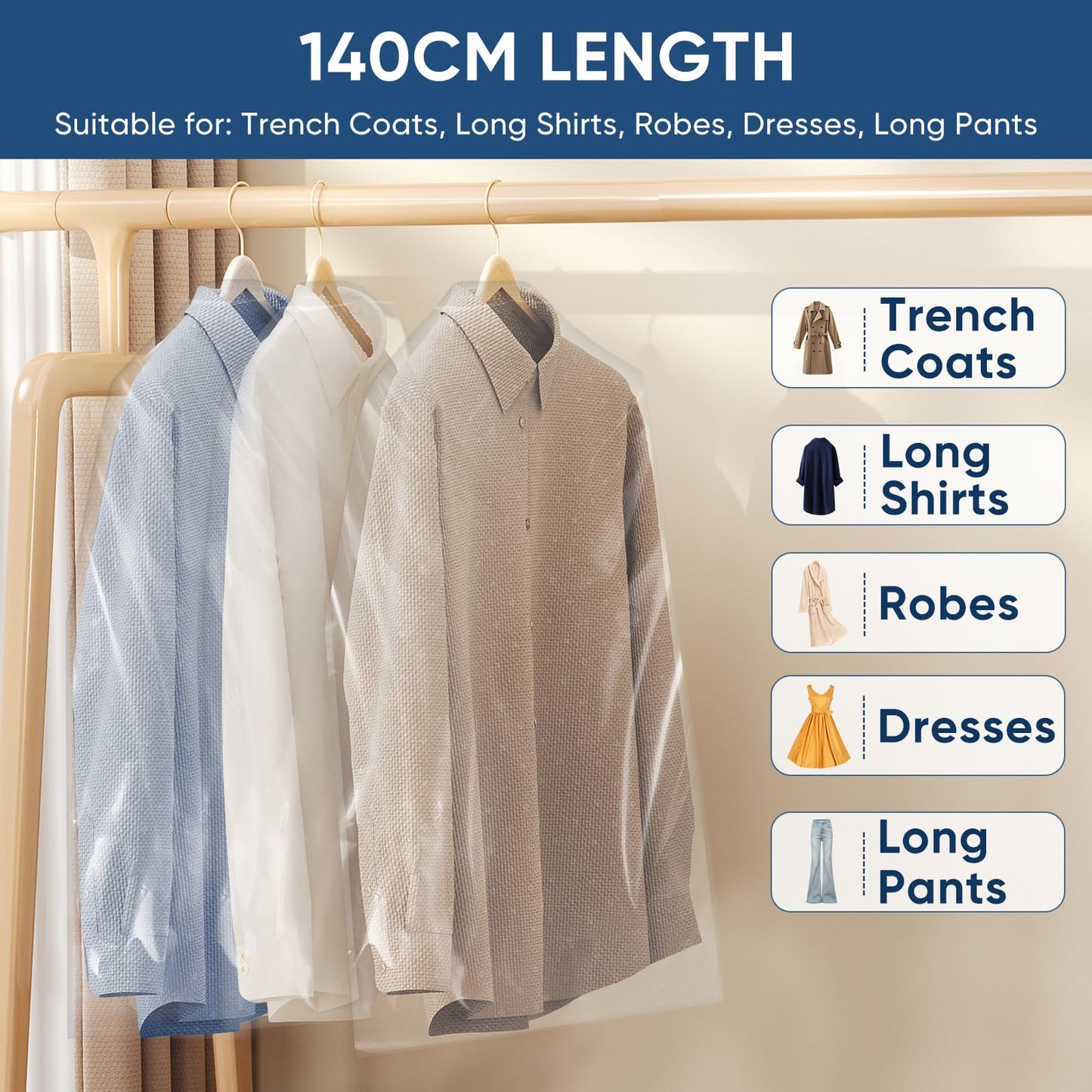 SmileLucky 100 Pack 60x140cm Dry Cleaning Garment Bags for Hanging Clothes