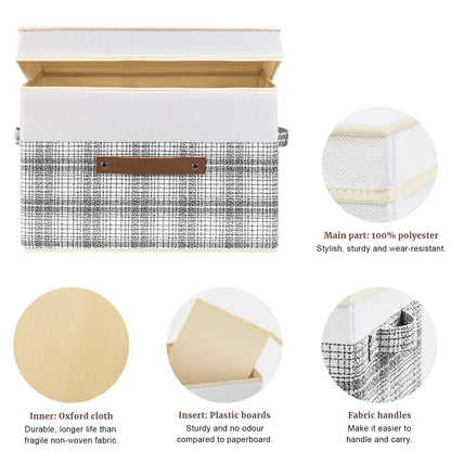 TYEERS Collapsible Storage Box with Lid, Patchwork Design, Decorative, Fabric Storage Box for Clothes, Wardrobe Storage, 38x25x25 cm, Set of 3, Grey