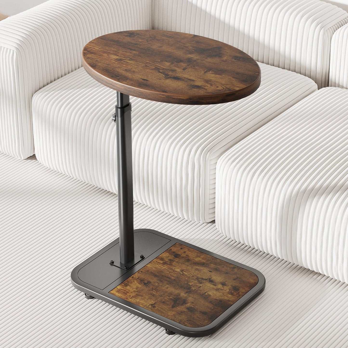 Mutool Lifting Side Table, C Shaped End Table Height Adjustable, TV Tray for Living Room Bedroom Office, Rustic Brown & Black