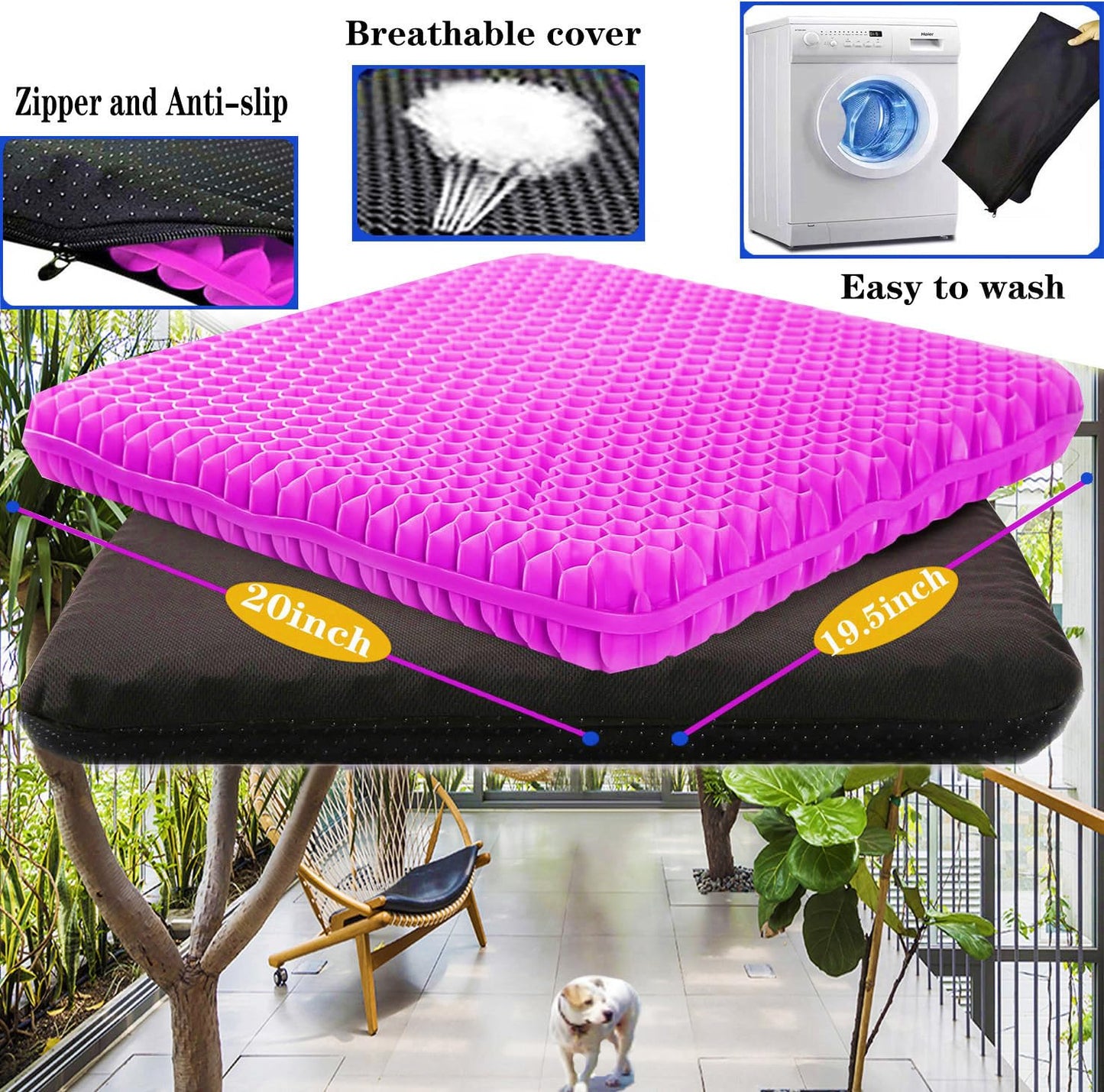 Plus Size Gel Seat Cushion, 50×50×4cm, Large and Thick Supportive Seat Cushion for Pressure Relief for Buttock, Sciatica, Tailbone Pain