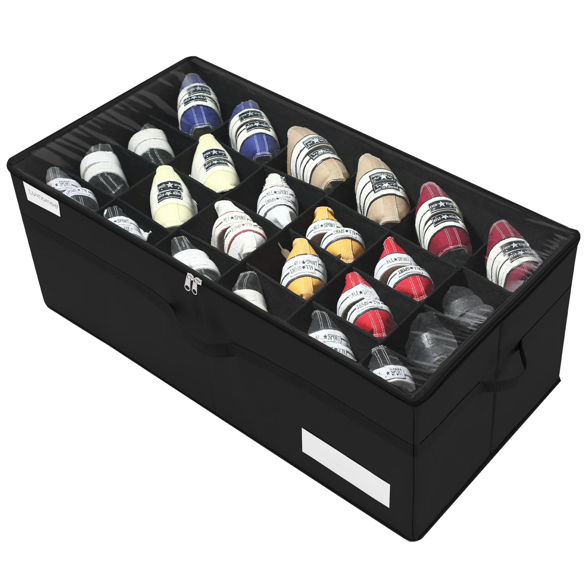LUVHOMEE Shoe Organiser for Closet, Fits 24 Pairs, Large Shoe Box Storage Containers, Clear Foldable Shoe Storage Bins w/Bottom Support