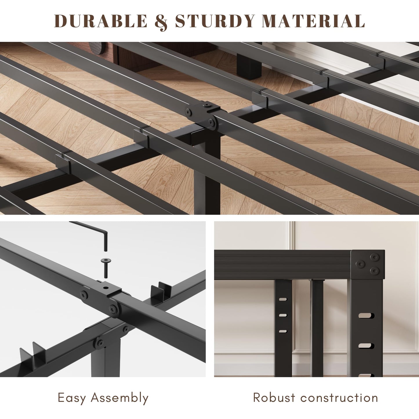 Hunlostten Metal Double Bed Frame - Platform Bed Frames with Underbed Storage and Steel Slat Support, Sturdy, Easy Assembly, Noise Free, Heavy Duty