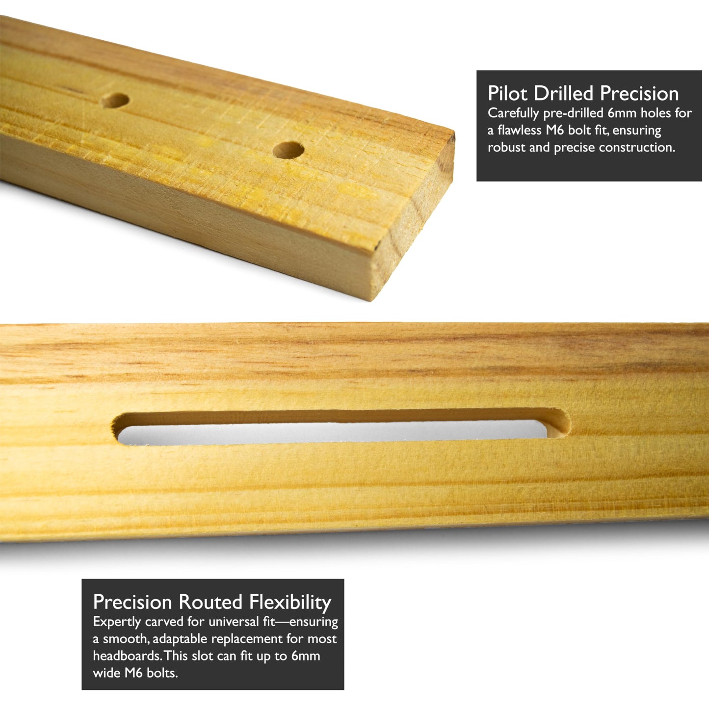 Universal Fit Replacement Wooden Headboard Struts Set of 2 - Pre-Drilled with Fittings, Available in 24"/61cm & 30"/76cm