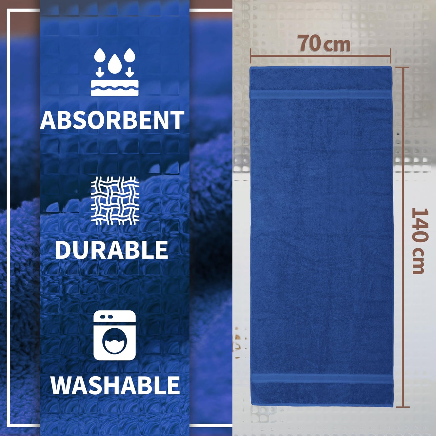 NatureMark Pack of 2 Bath Towels - 100% Cotton, 500 g/m² - Soft, Absorbent & Durable - For Home, Sauna & Travel - 70 x 140 cm, Royal Blue