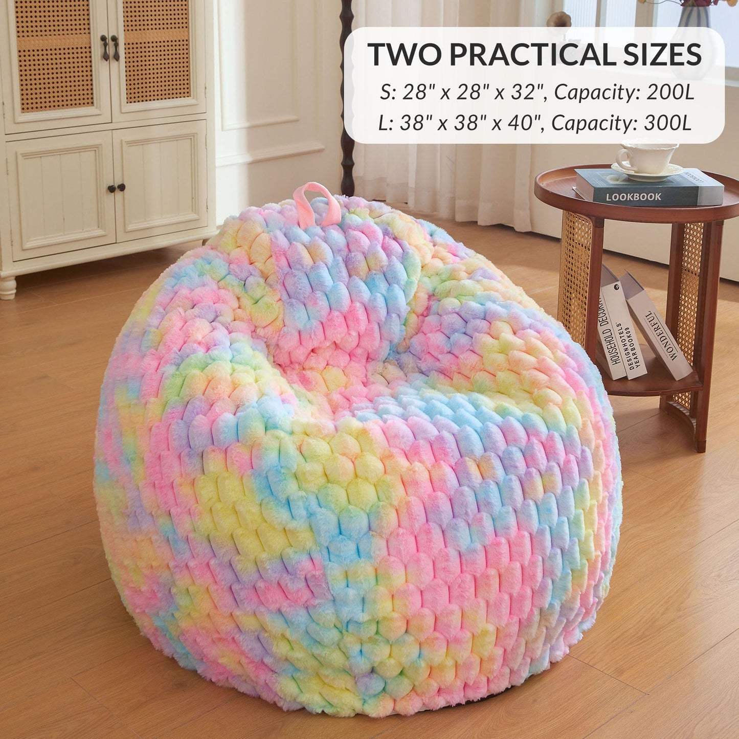 XeGe Bubble Kids Fluffy Faux Rabbit Fur Bean Bag Cover(No Filler), Rainbow