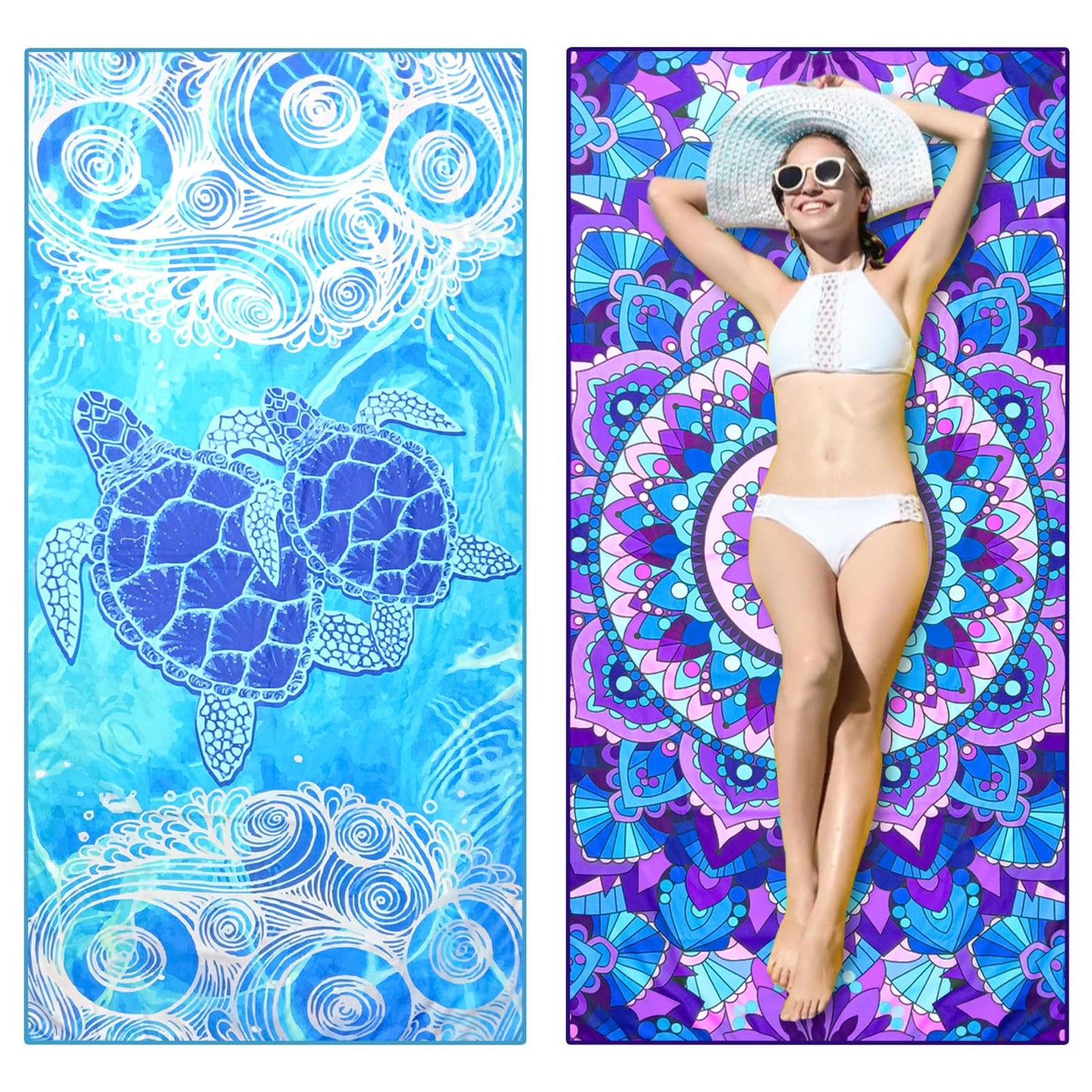 KutaKuta 2 Pack Microfibre Beach Towels, 180x90cm Double Sided Lightweight Beach Towel Beach Towels for Adults