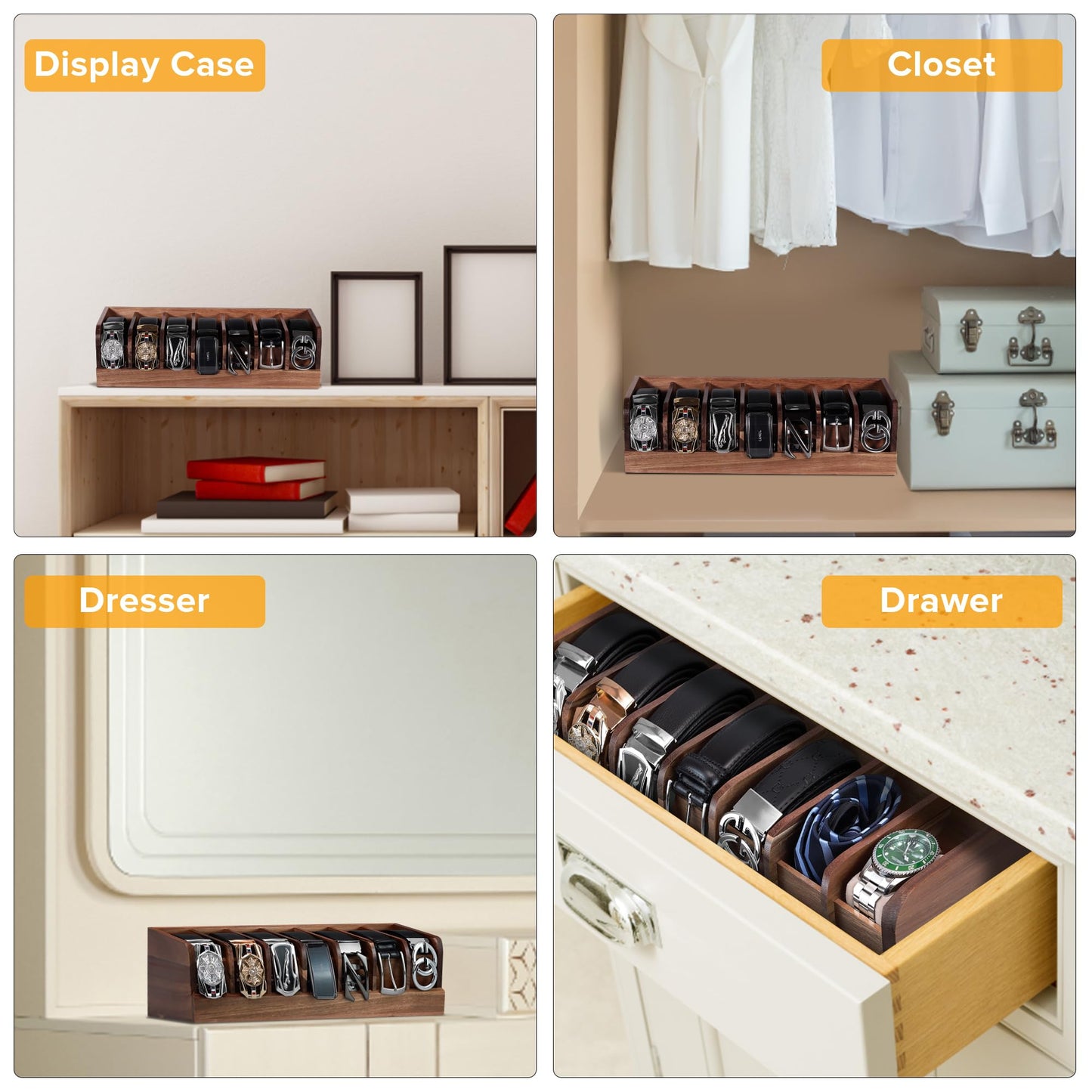 Belt Organizer, 7 Compartment Belt Holder Belt Hanger Closet and Belt Organizer for Drawer,Belt Rack, Belt Storage Organizer