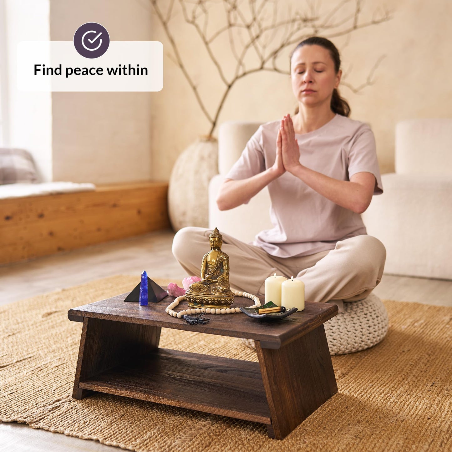 Floor Table for Tea Rituals | Altar Table for Meditation, Mindfulness & More | Low Japanese Floor Platform Chabudai Style | For Sitting On The Floor
