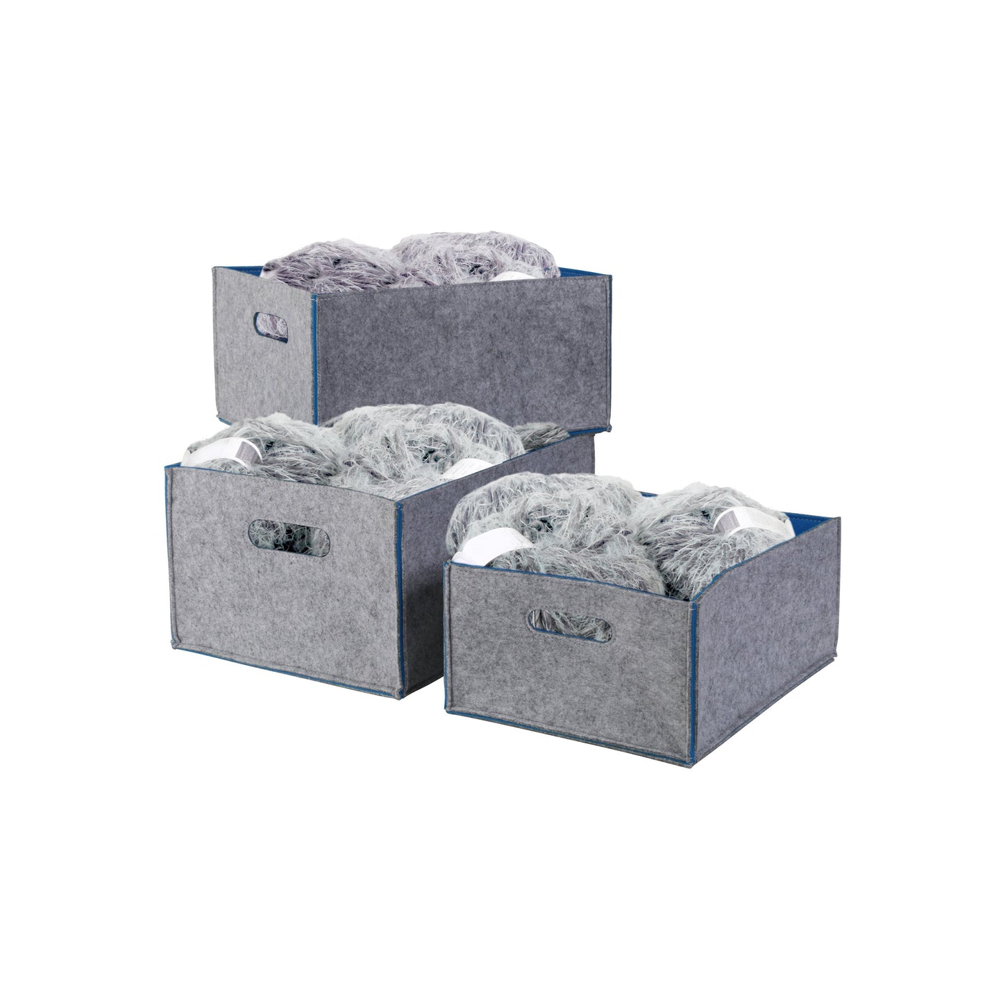 Kamino-Flam Storage Box Set in Grey, Felt Boxes with Blue Inside, Gentle Surface Storage Boxes, Heavy Duty Basket Set for Storing CDs and DVDs