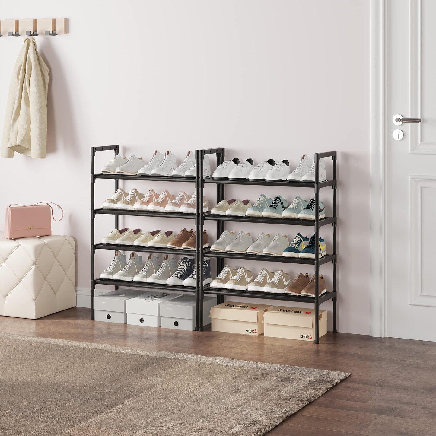 AcornFort® S-536 8 Tiers BLACK Adjustable Shoe Storage Shoe Rack Organiser Shelf Hold Stand for 24 Pairs Shoe Sturdy Design, Space Saving