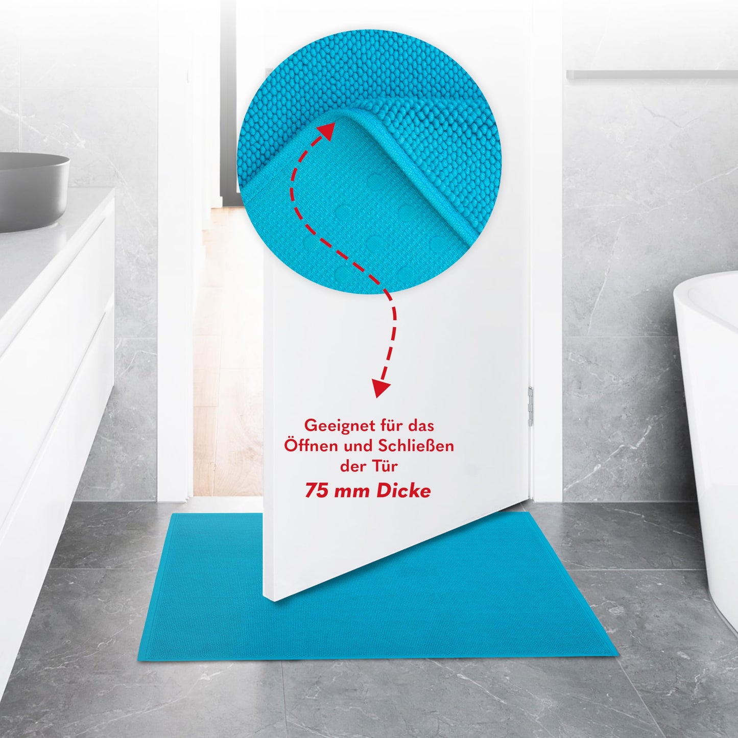 Hammetex Non-Slip Bath Mat, 43 x 64 cm, 100% Cotton, 1200 GSM, Washable, Absorbent, Quick Dry, OEKO-TEX Certified, Turquoise