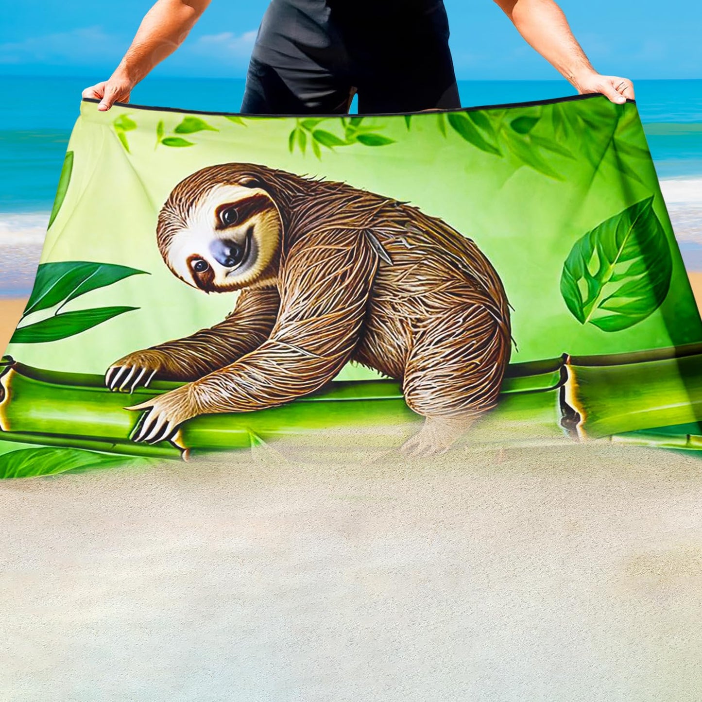 Violetpos Bamboo Climbing Sloth Beach Towel, Extra Large 180x90 cm 250GSM Microfibre, Sand Free Quick Dry