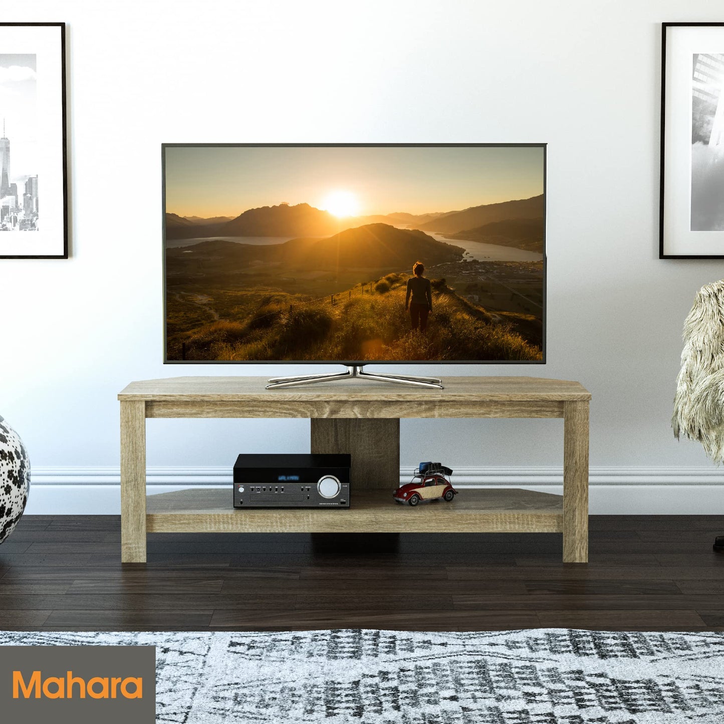 mahara Corner TV Stand - TV Floor Stand for Max 55" TV - Modern TV Stand for Max 40kg TV (Rustic Sawn Oak, Up to 55" - No Glass)