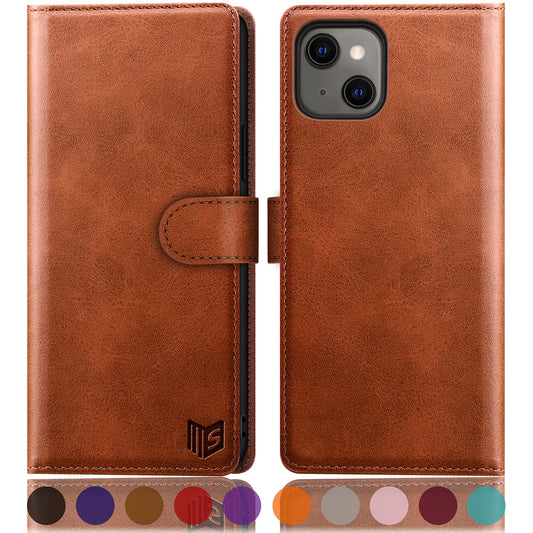 SUANPOT for iPhone 13 5G 6.1 inch case with [Credit Card Holder][RFID Blocking],PU Leather Flip Book Protective Cover Women Men for Apple 13 Phone