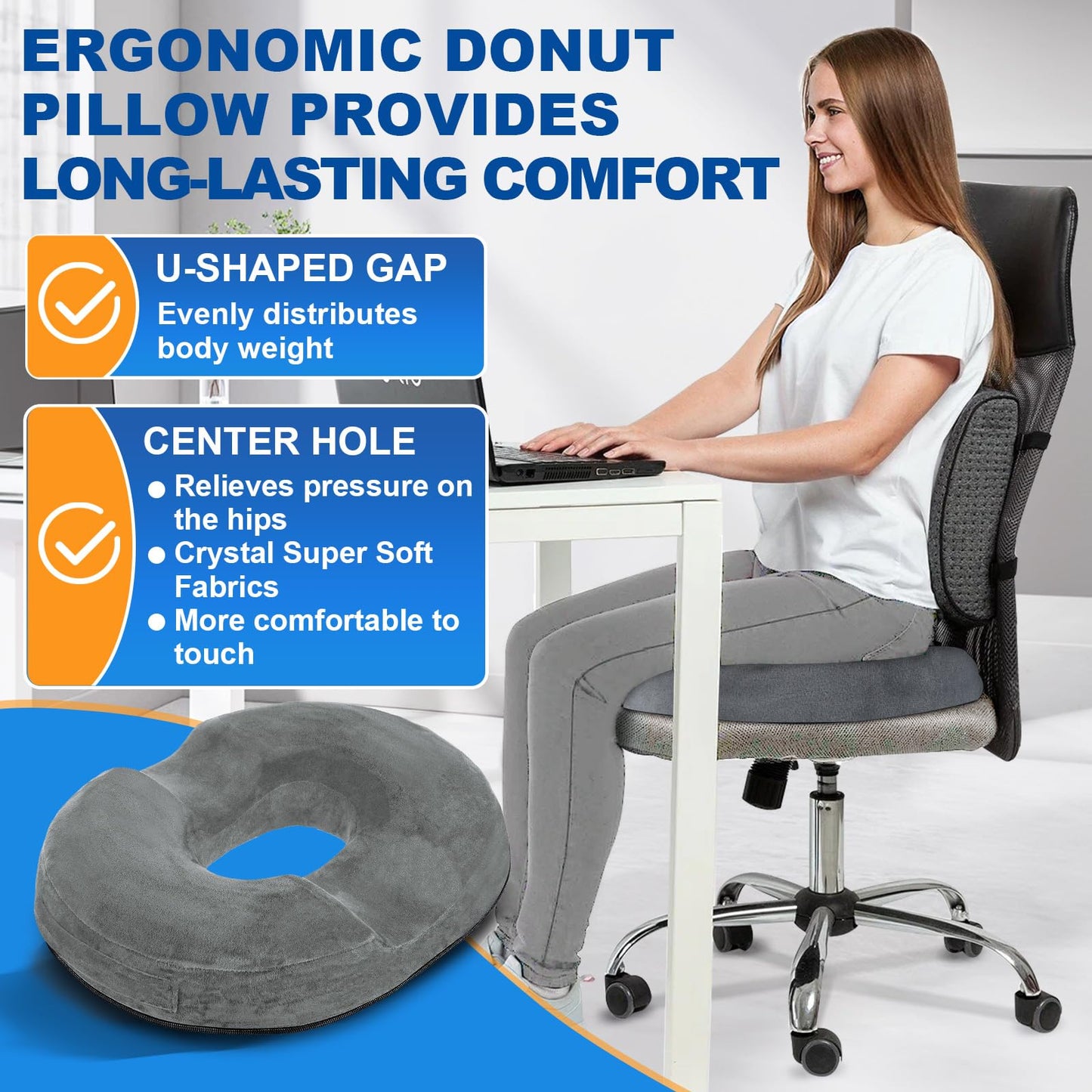 Ecosafeter Donut Cushion Ergonomic Coccyx Support Hemorrhoid Cushion