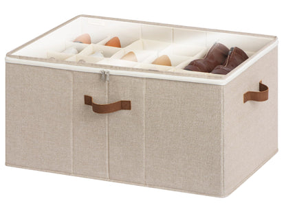 StorageWorks Shoe Organizer for Closet, Extra Large Fabric Shoe Storage Bins with Clear Cover, Adjustable Dividers for Shoe Storage, Mixing of Brown &