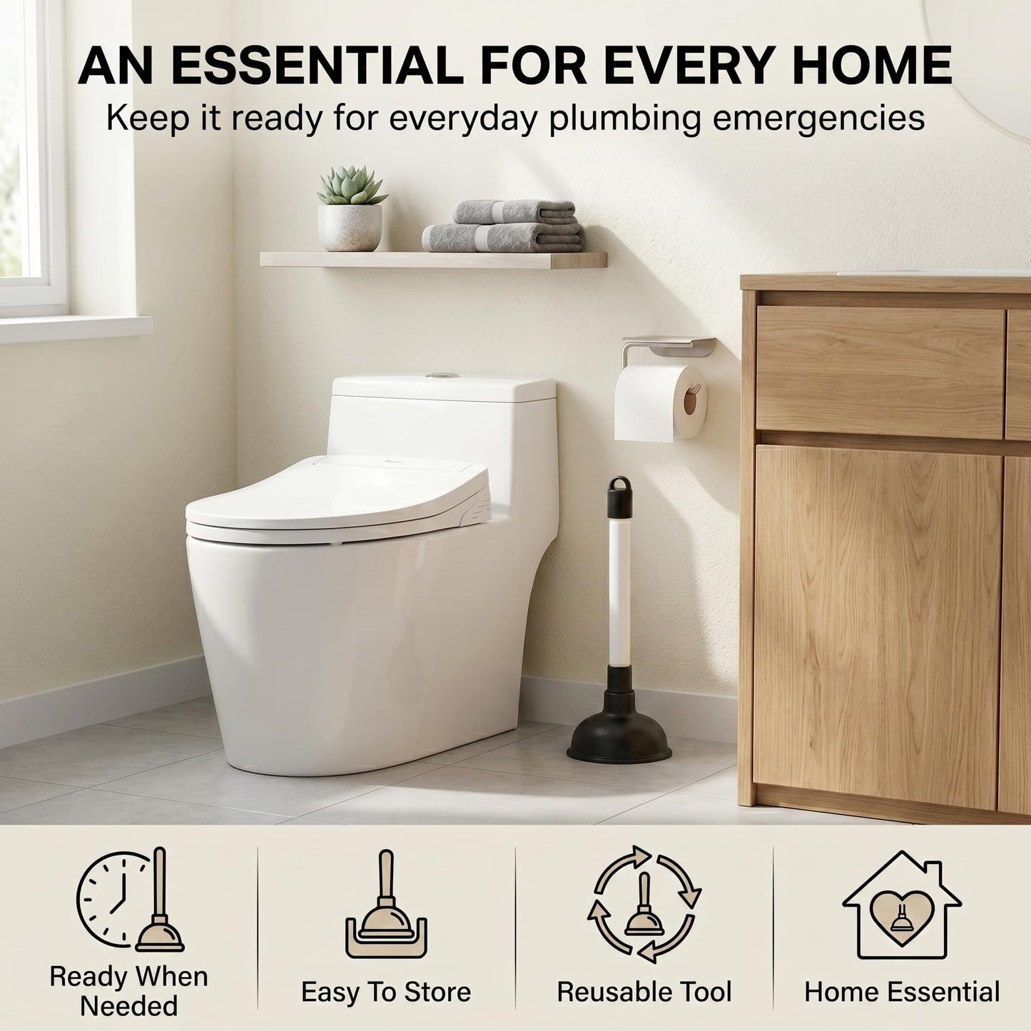 Heavy Duty Drain Unblocker Sink Plunger 9 inch Strong Handle & 4 inch Rubber Cup for Toilet Shower Bathroom Kitchen Drains Powerful Suction Tool Fast