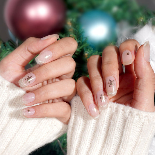 DANNI & TONI Semi Cured Gel Nail Strips,Snowflake Gold Foil Salon-Quality Gel Nail Polish Strips Manicure Stickers Set(Golden Frost) 28Pcs