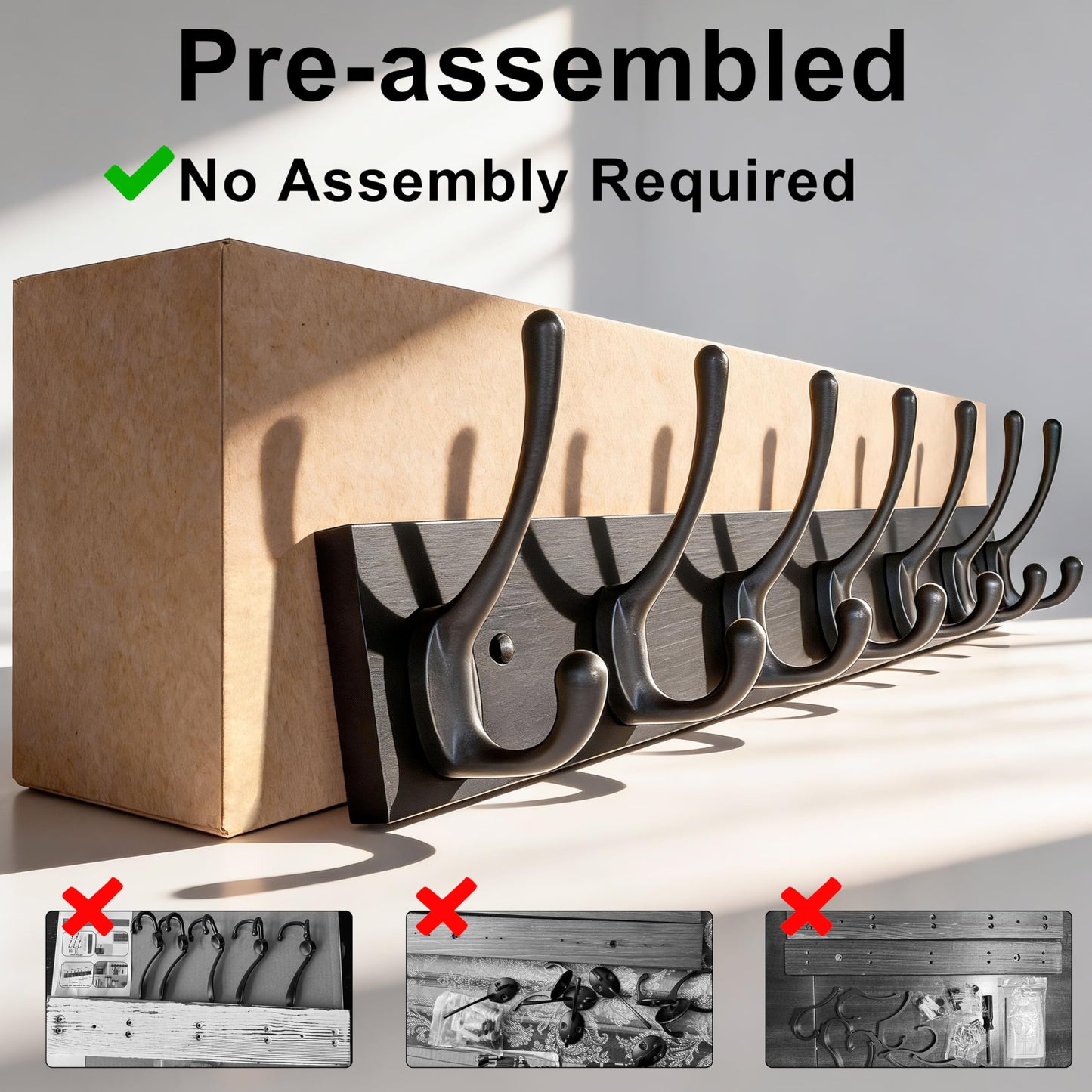 HONSKY Wall Coat Rack with 7 Double Hooks,50cm Wall Coat Hook,Wooden Coat and Towel Hanger Storage for Entryway, Bathroom, Bedroom