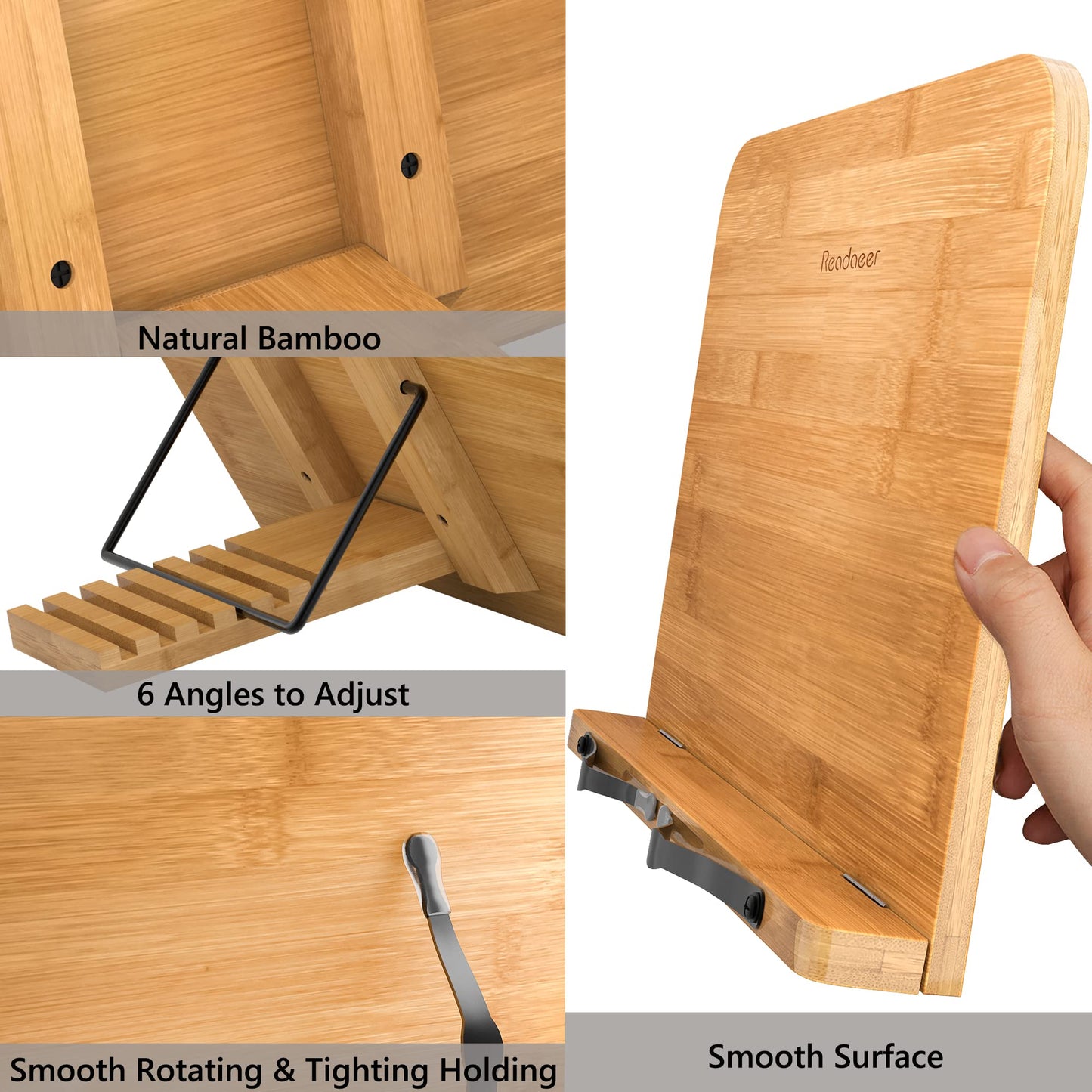 READAEER Bamboo Folding Portable Reading Stand Bookstand Cookbook Holder, S