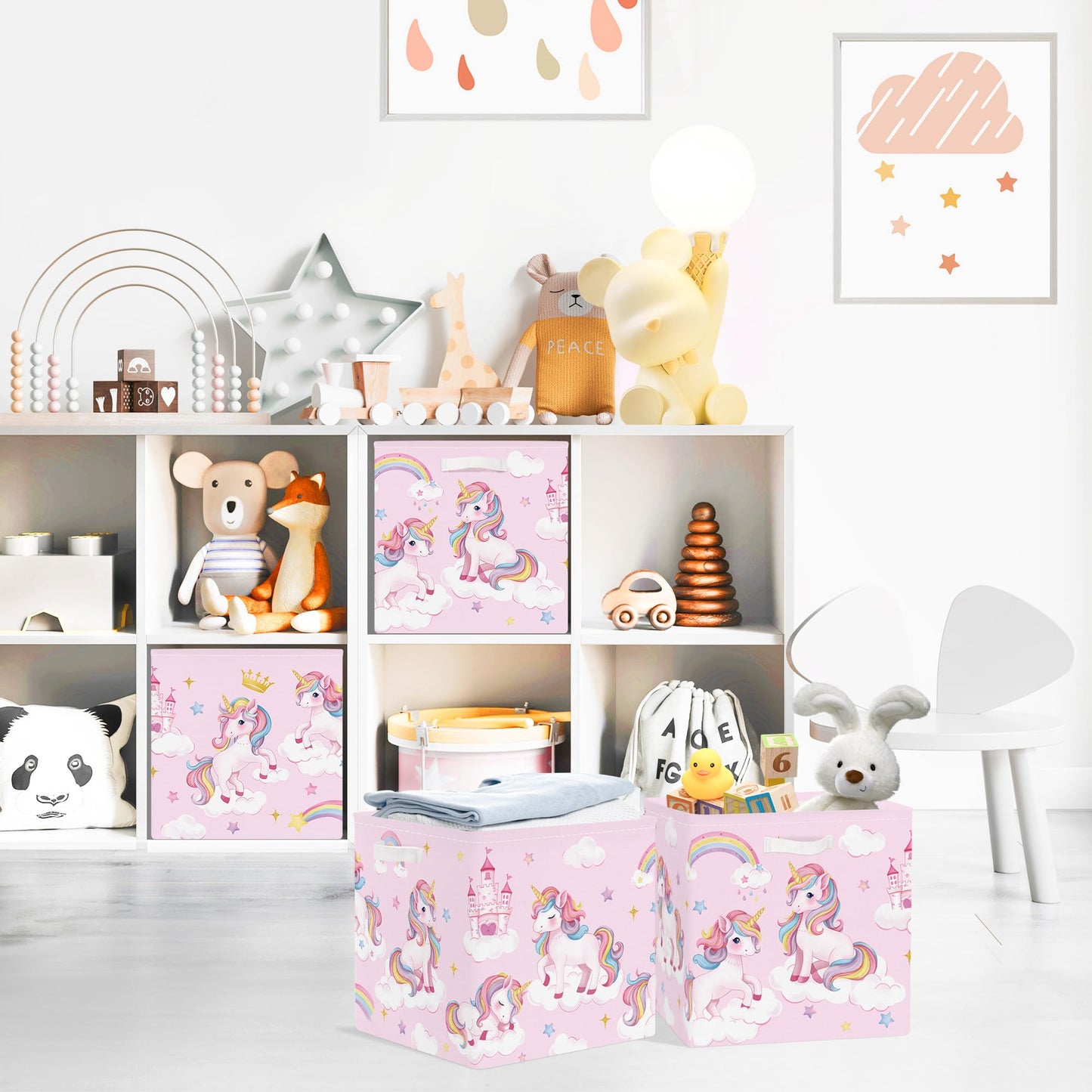 Clastyle 3 pcs Unicorn Cube Storage Boxes for Shelves Kallax Boxes