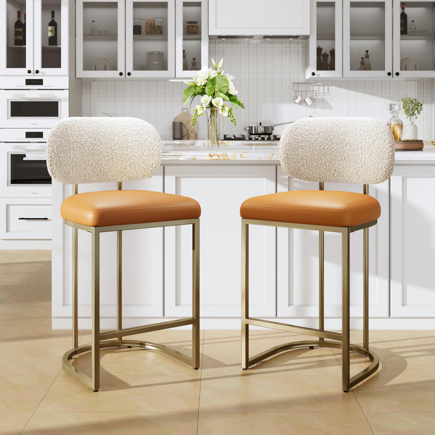 ALPHA HOME Bar Stools Set of 2 with Back Breakfast Counter Height Bar Stool