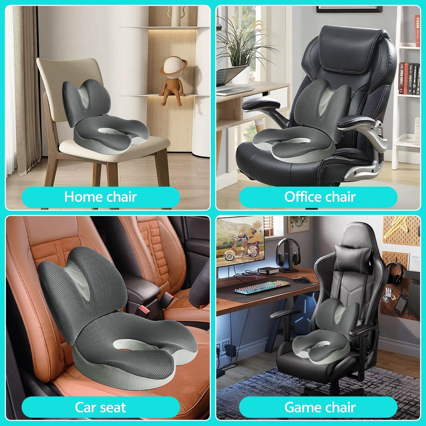 Suewidfay 2 in 1 Seat Cushion and Lumbar Support Cushion Set, Large Size Ergonomic Memory Foam Car Seat Cushion & Back Support Pillow