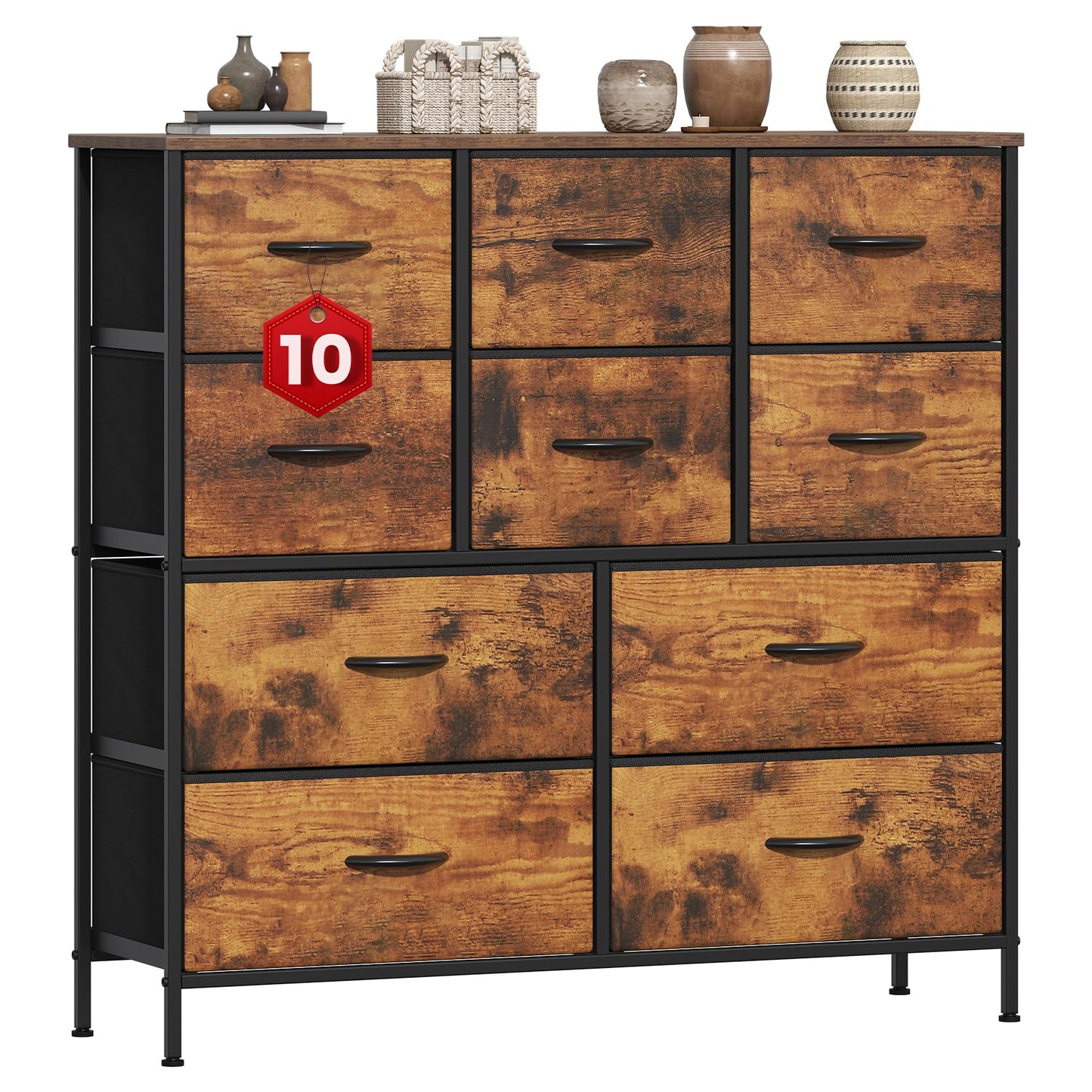GoaHi Chest of Drawers, Large Dressers with Metal Frame and MDF Wooden Top Board, Adjustable Feet, Anti-Tip Safety