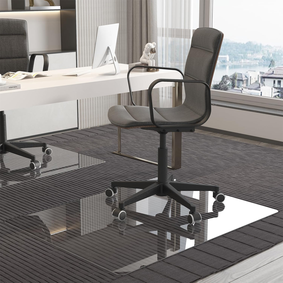 NEUWEABY Tempered Glass Chair Mat for Carpet, Office/Home, 90x115cm Clear Computer Floor Mat with 4 Anti-Slip Pads