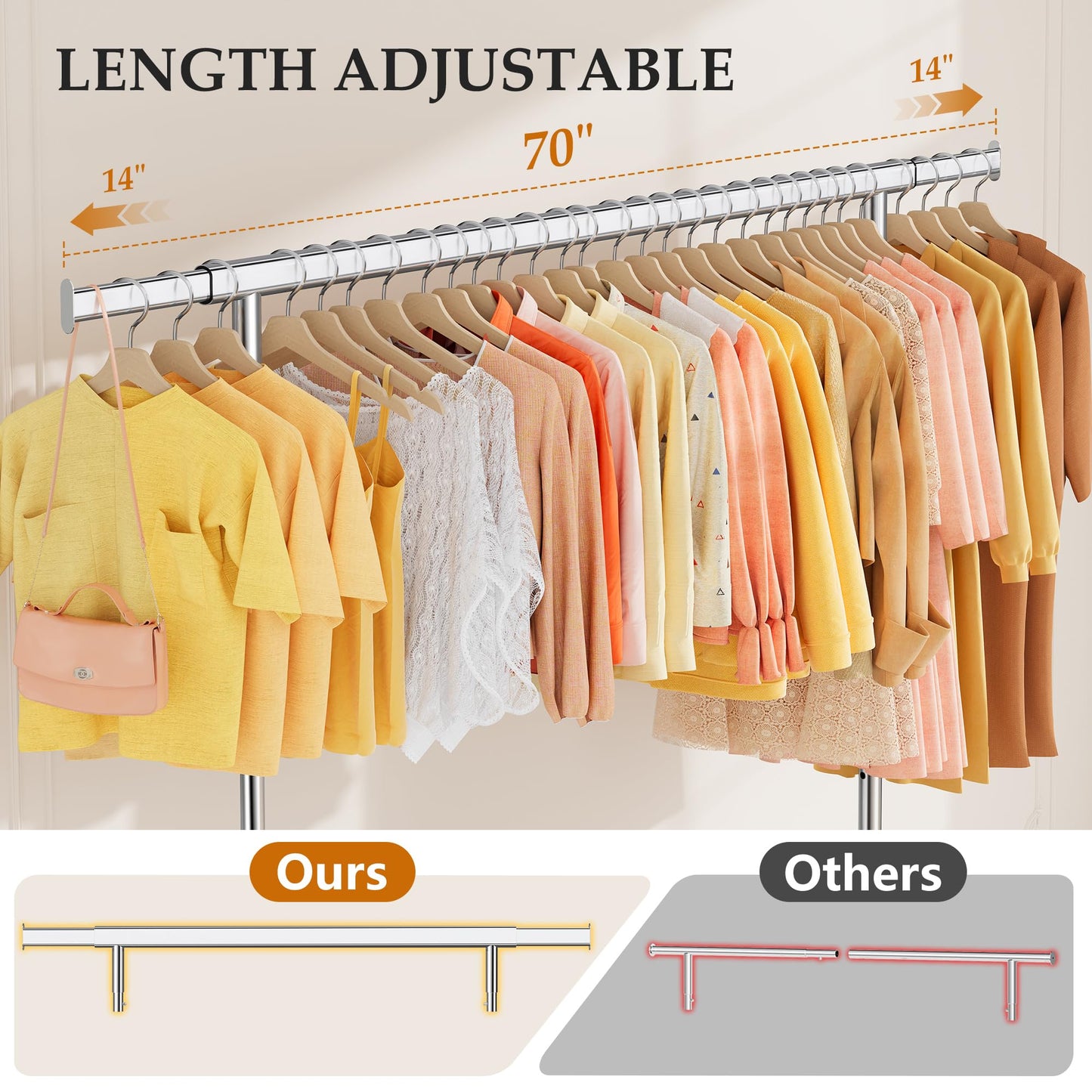 Gewudraw Clothes Rail, Heavy Duty 285kg Capacity, Height Adjustable, Chrome