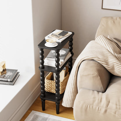 JERX 3-Tier Narrow Side Table Small End Table Black