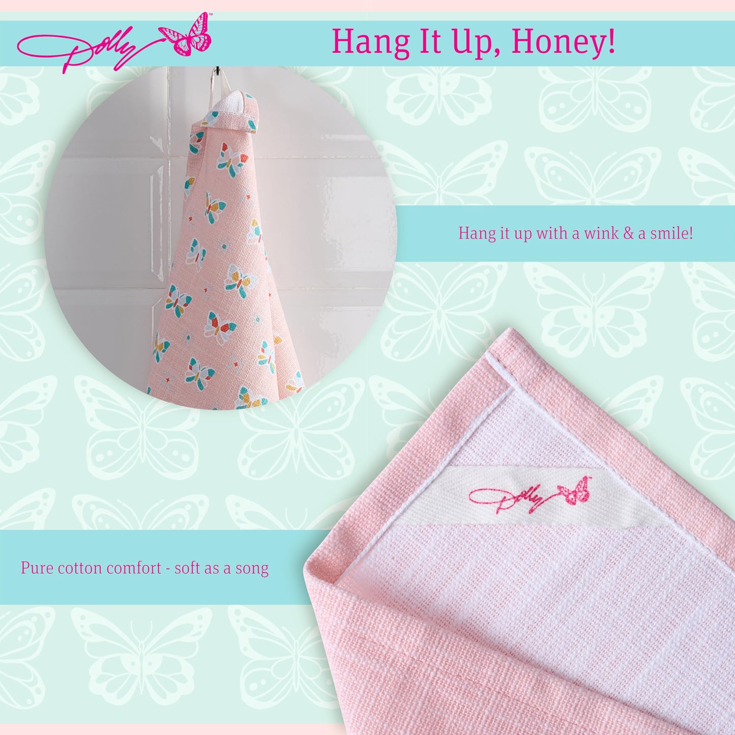 Dolly Parton Days of the Week Kitchen Towel Set - 100% Cotton Soft Durable Dishtowel Décor with Dolly Signature Embroidery, Cute Phrases