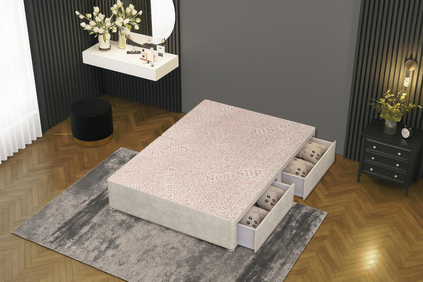Bed Centre Flexby Divan Bed Base Only with 2 Drawers (Same Side), No Headboard - Available in 3FT, 4FT, 5FT & 6FT