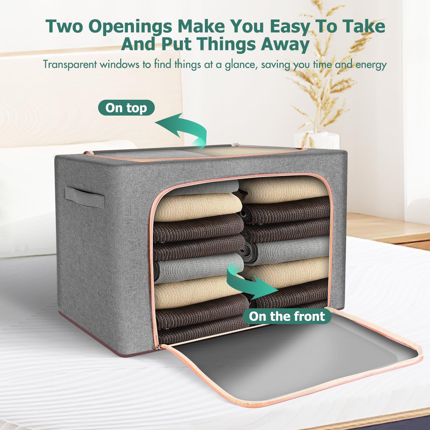 Clothes Storage Bag - 2 Pack 66L Large Capacity Solution Organizer Foldable for Moving House With Reinforced Handle Thick Oxford Fabric Clear Window