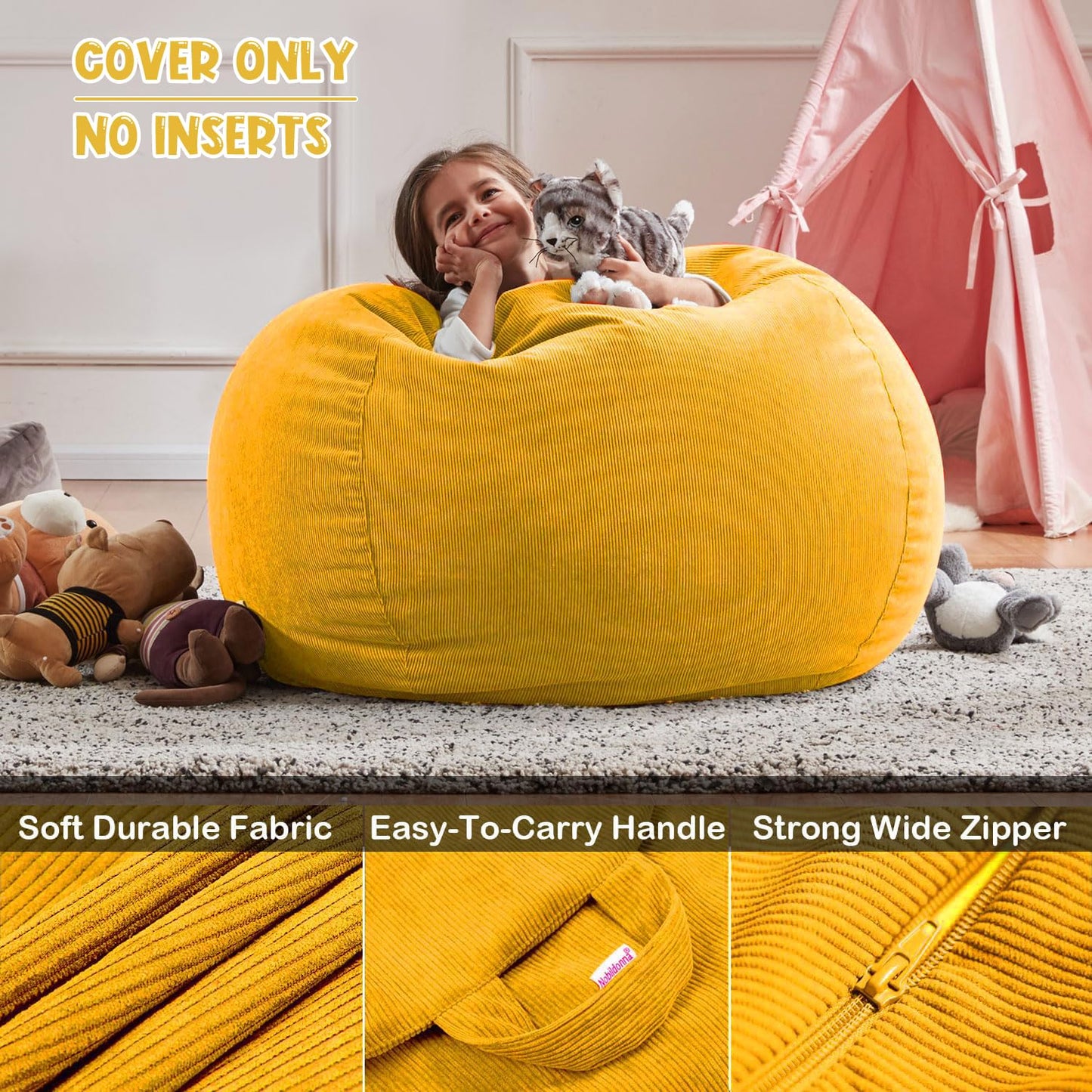 Nobildonna Bean Bag Chair Cover (No Filler) for Kids Beanbag Stuffed Animal Storage Without Filling Plush Toys Holder and Organizer Soft Premium