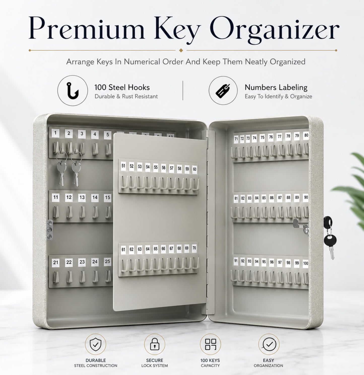 Landlord Direct Supplies LDS® Large Key Cabinet Wall Mounted (100 Keys) Key Box Includes 100 Indexing Numbers & Mounting Harware