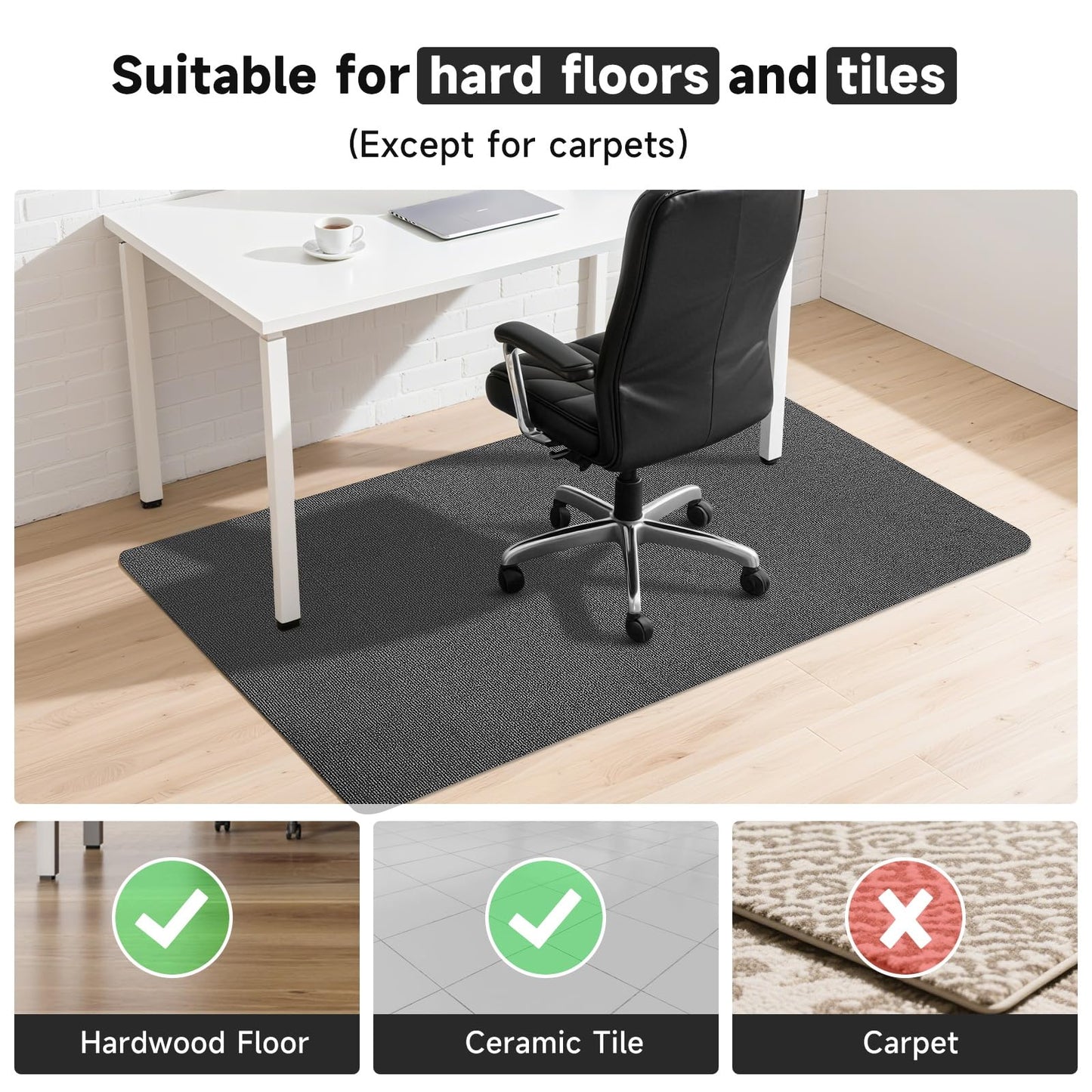SHAREWIN Office Chair Mats for Hardwood Floor, Dark Gray 47"x36" Computer Chair Rug, Under Desk Mat, Large Anti-Slip Floor Protector for Home, Office