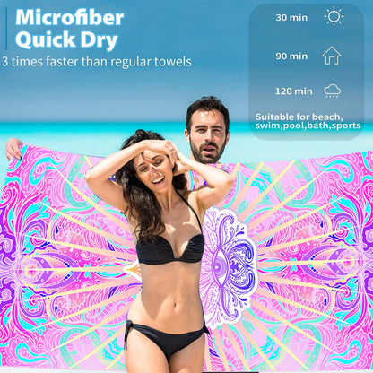 Large Thin Microfibre Beach Towel with Bag for Adult Men Women,160x90cm Pink Eyes Beach Towels Quick Dry Sand Free Lightweight Swim Bath Towel for