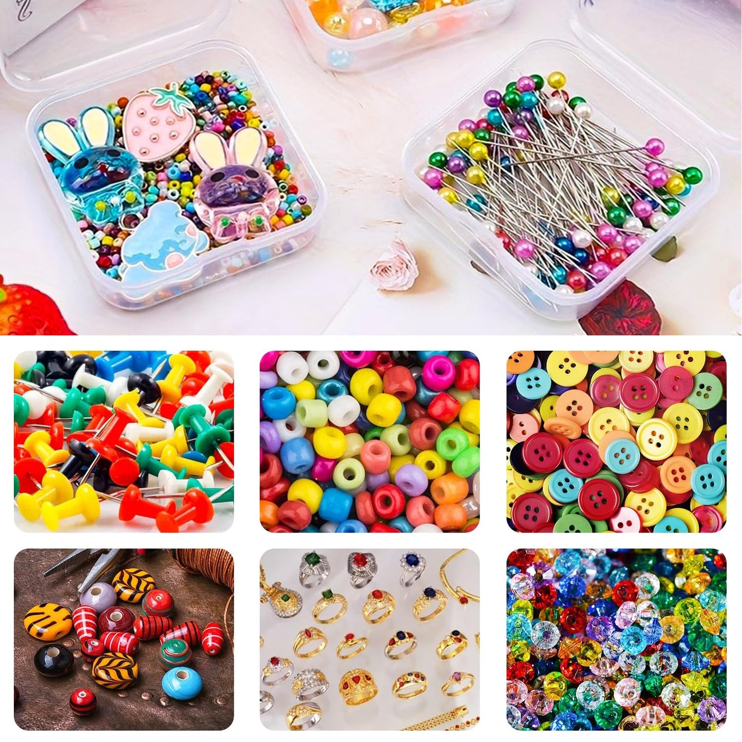 Prmape Pack of 12 Storage Boxes with Lid, Small, 9.5 x 9.5 x 2.8 cm, Small, Clear Plastic Beads, Storage Container Box