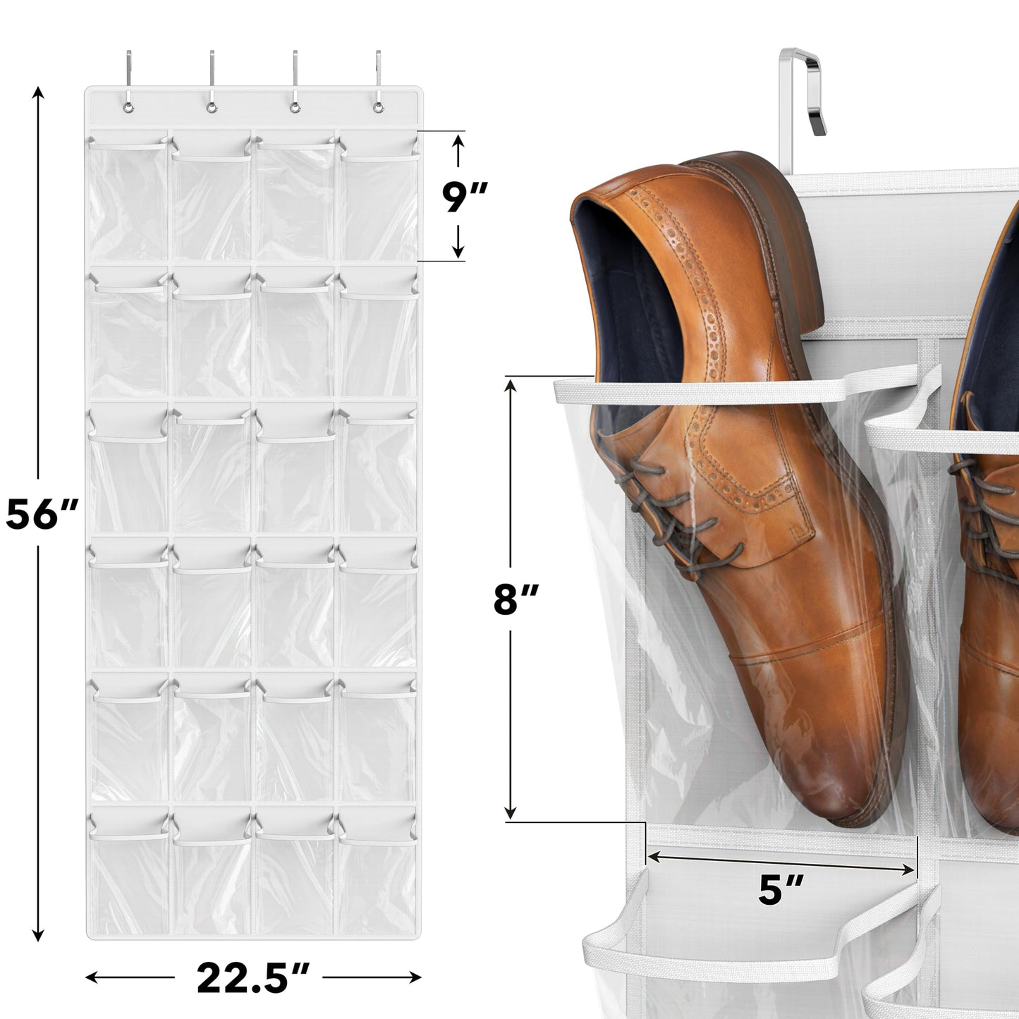 Simple Houseware 24 Pockets Large Clear Pockets Over The Door Hanging Shoe Organizer, White (56" x 22.5")