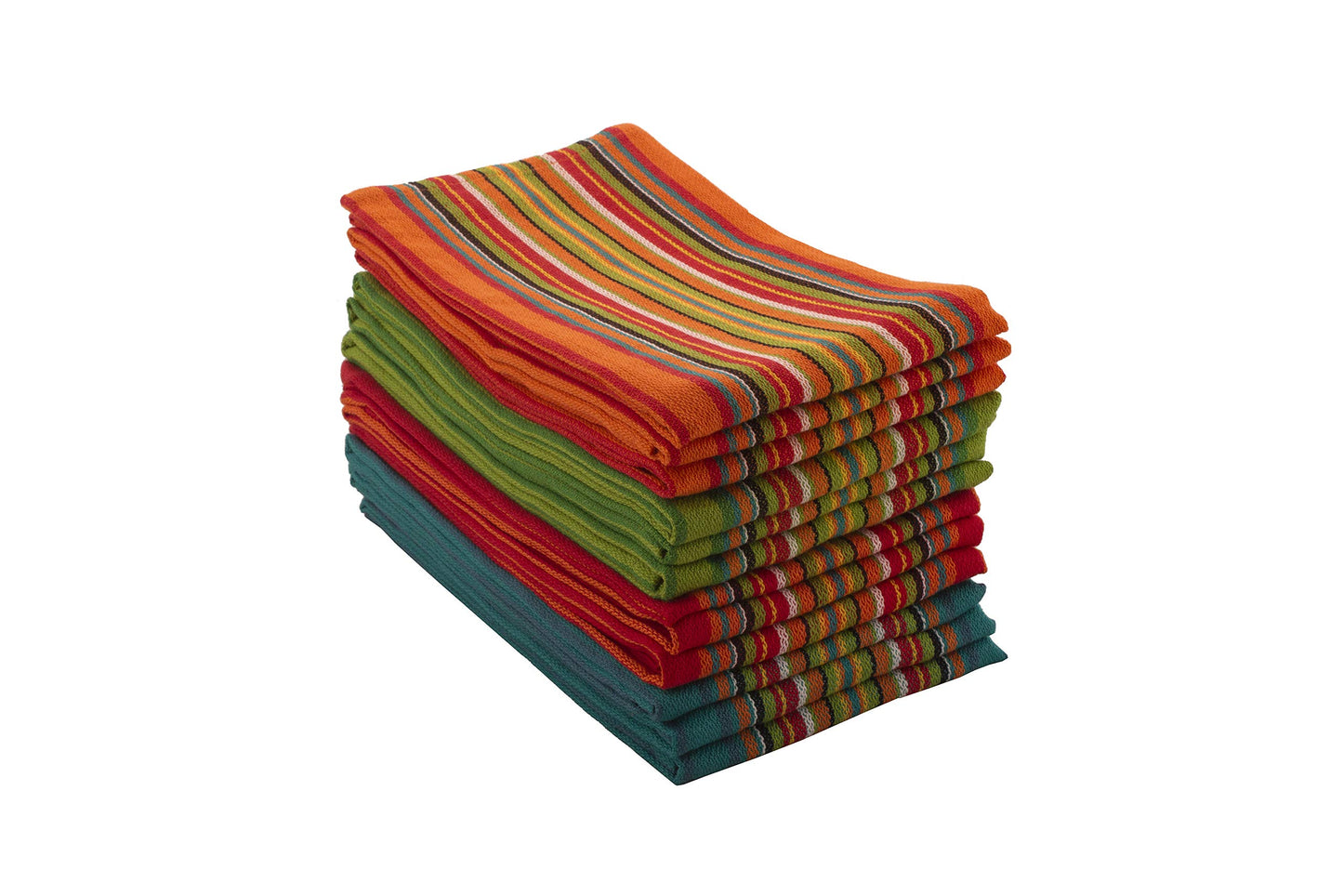 Neolino Kitchen Dish Towels, Salsa Stripe, 100% Natural Absorbent Cotton (Size 28 x 16 inches), Pack of 12-Multi Color