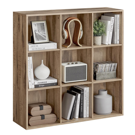 VASAGLE Bookcase, Bookshelf, Storage Shelf with 9 Compartments, Standing Shelf, Cube Shelf, for Living Room, Home Office, Dinning Room, Camel Brown